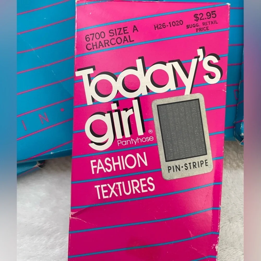 Vintage Today's Girl Fashion Textures Pantyhose size A Pink,Charcoal, Pin-Stripe
